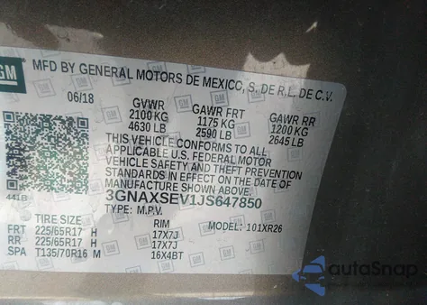 2018 Chevrolet Equinox Lt from USA, damaged, VIN 3GNAXSEV1JS647850